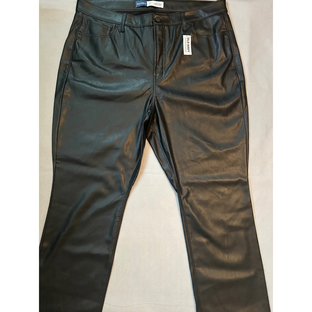Old Navy Black Faux Leather High-Rise Boot-Cut Pants Womens 18 Tall